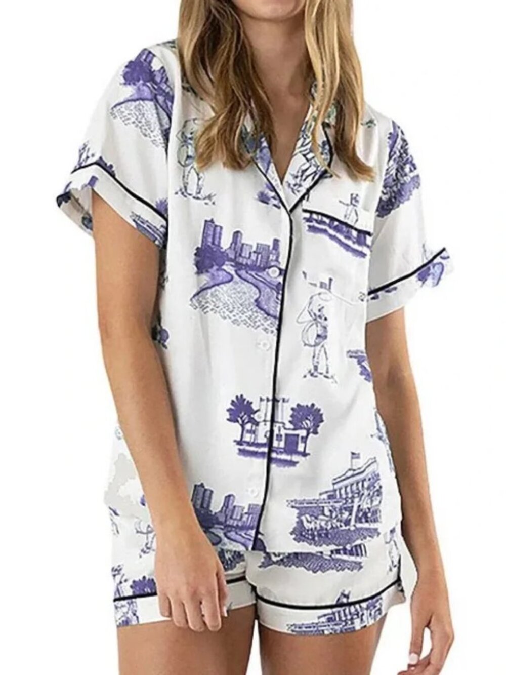 Katie Kime White Purple Western Fortworth Print Pajama Set